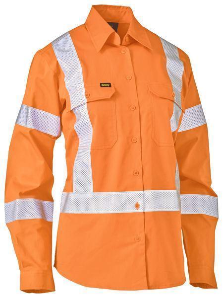 Bisley Workwear Work Wear Rail Orange / 6 Bisley WOMENS TAPED X BACK LIGHTWEIGHT HI VIS DRILL RAIL SHIRT BL6166XT